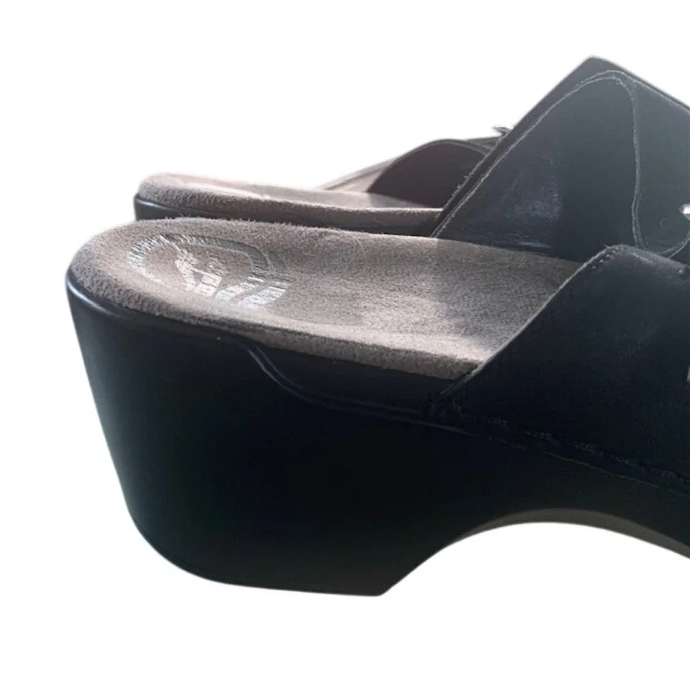 Dansko Leather Double Strap Comfort Slide Sandals Black Wedge EU 43 Clogs